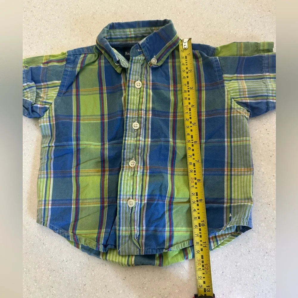 Ralph Lauren Blue & Green Plaid Button Down Shirt. Baby Boy Size 9M. Preppy Cute